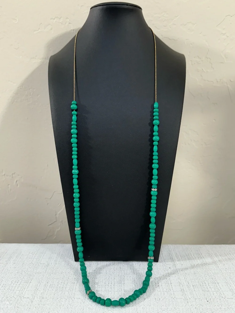J Crew Factory Floating Wood Green Bead Rhinestone Spacer Necklace